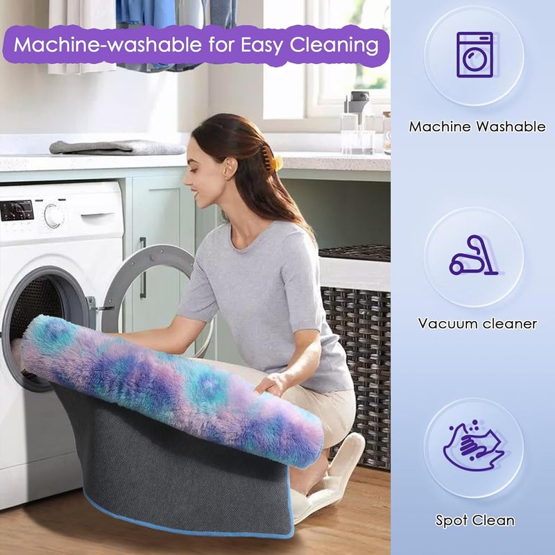 Amdrebio Purple Rainbow 2x3 Small Area Rugs for Bedroom Girls Room Decor, Colorful Mermaid Stitch Frozen Kids Rugs for Playroom Nursery Dorm, Fluffy Furry Cute Shag Kawaii Carpet for Baby Toddler - Image 3